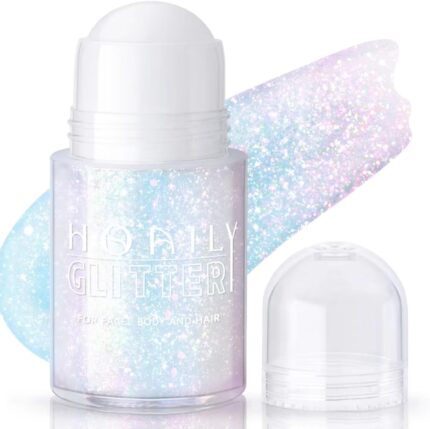 Roll-on Holographic Body Glitter Gel for Body Face Hair, Chameleon Color Changing Glitter Gel Under Light, Chunky Mermaid Sequins Festival Party Body Shimmer Glitter Makeup (8# Sparkling Pink)