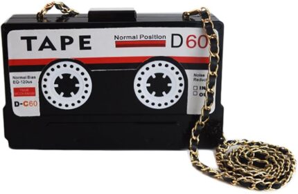 QZUnique Tape Shaped Shoulder Bag Radio Recorder PU Crossbody Bag Women's Retro Evening Bag Handbag Clutch Purse