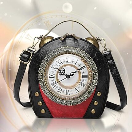 Real Working Clock Handbags Purse Antique Steampunk Shoulder Bag PU Messenger Bag