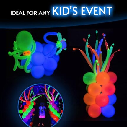 Glow King Black Light Reactive Neon Long Balloons | Glow In The Dark Tying Balloons in Assorted Colors | Fun UV Fluorescent Party Gifts | Luminous Animal Ballons for Birthday Decoration ? 100 Pack