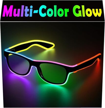 ouRfocus Led Light up Glasses Multi-Color Glow in the Dark Neon Glasses for Rave Party, EDM, Halloween, Wired with Battery Power (6 colors)