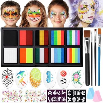 Janolia Face Painting Kit for Kids, Rainbow Face Paint Kit, Water Activated Face Paint, Split Cake Face Paint Body Paint, Ideal Facepaint Makeup Kit for Kids Party Halloween Carnival Easter