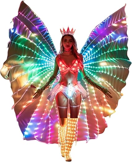 SHINYOU LED Isis Wings Glow Light Up Belly Dance Costumes with Sticks Performance Clothing Carnival Halloween