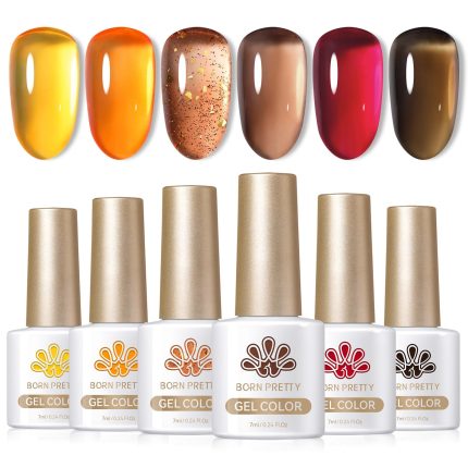 Born Pretty Jelly Gel Nail Polish Sheer Crystal Transparent Gel Polish Set Fall Winter Translucent Clear Gel Polish Red Coral Burnt Orange Grey Amber Brown 6 Colors Manicure Kit